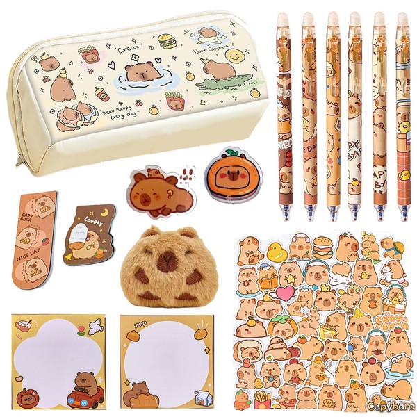 Cute Capybara Pencil Case Set, Capybara Pencil Holder with Gel