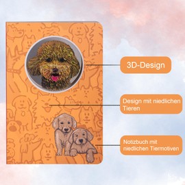 An & Guo 3D Animal Notebook 135 mm x 204 mm - Cute Cats & Dogs Motifs on Cover + Inner Pages, High-Quality Paper, Hardcover Diary for School/Office (Dog 4)