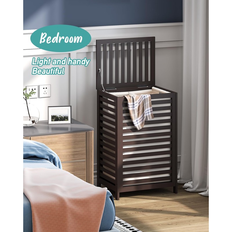 Laundry Hamper, 22.5 Gallon (85L) Bamboo Wood Clothes Laundry Basket
