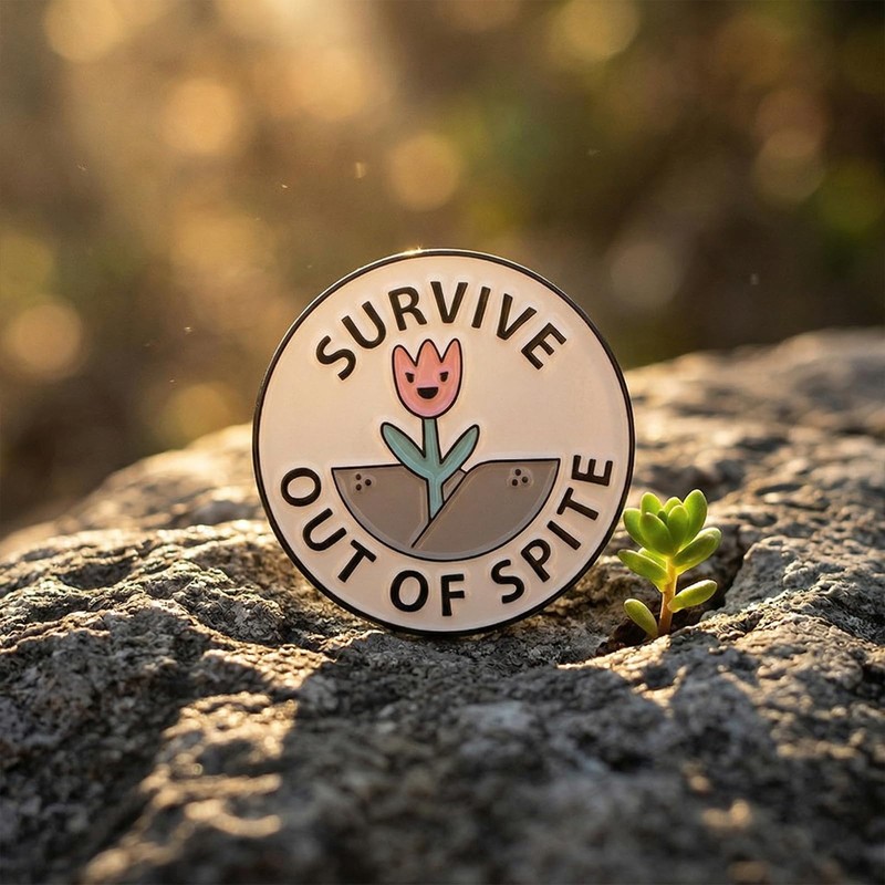 JHCHUYI 1Pcs Survive Out of Spite Enamel Pin, Funny Flower