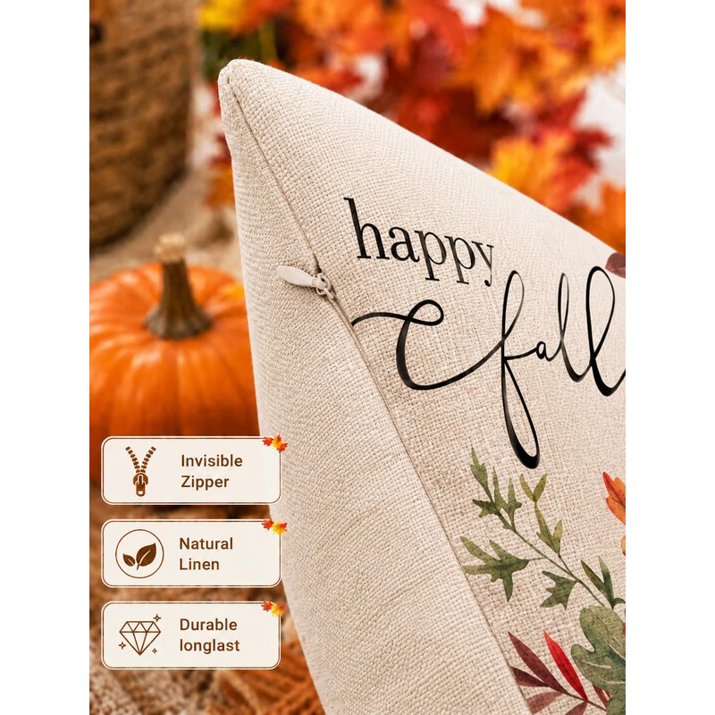 Fall Pillow Covers 12x20 Set of 1 Linen Farmhouse Rustic
