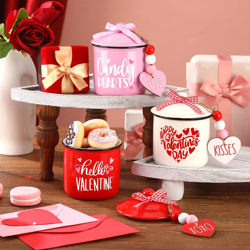 Nitial 3 Pcs Valentine Day Tiered Tray Decoration Ceramic Canister
