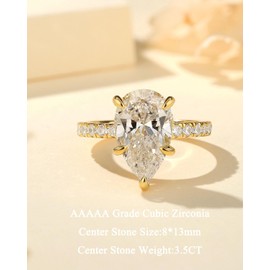 RURULUYA 3.5CT Pear Shaped Engagement Ring for Women,Pear Cut Simulated Diamond Ring,18k Yellow Gold Plated 925 Sterling Silver Promise Ring(Size 5#)