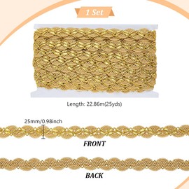 AHANDMAKER 25 Yards 1 Inch Gimp Braid Trim, Gold Metallic Edge Trim, Polyester Woven S Wave Braided Ribbon, Decorative Edge Upholstery Trim for DIY Sewing and Crafts Curtain Lampshade Home Decor