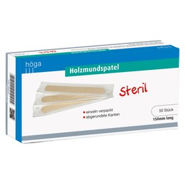 Höga Wooden Mouth Depressor, Sterile, 150 mm Long, Pack of 50