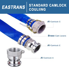 2" x 100' Heavy Duty Discharge Hose Blue PVC Backwash Hose for Swimming Pools, Reinforced Pool Drain Hose with Aluminum Camlock C and E Fittings, Cam Lock Fitting Type A included