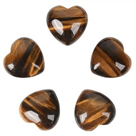 Yellow Tiger EyeHealing Crystal Heart Love Stones Pocket Palm Thumb Gemstones Chakra Reiki Balancing Valentines Day Gifts 1 inch（Pack of 5）