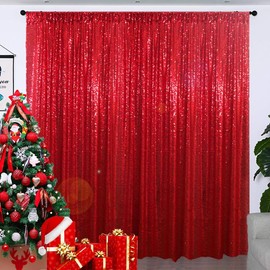 Partisout 4x7ft Red Sequin Backdrop Curtain - Glitter Party Decor for Wedding Photo Booths, Disco Events & Birthday Wall Background
