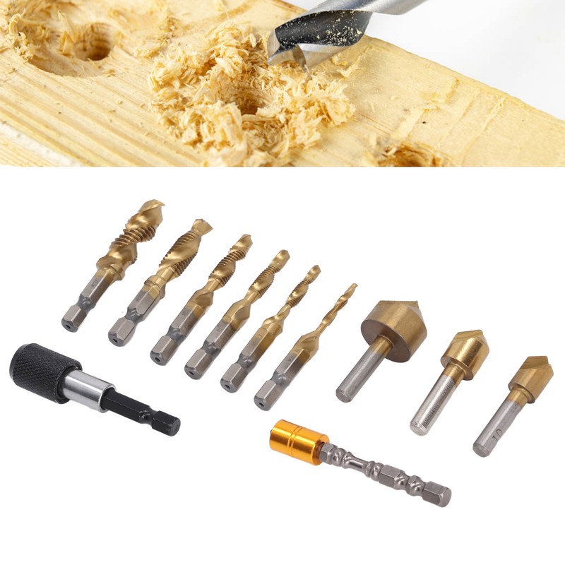 11Pcs Chamfer Drilling Tools Woodworking Ti Coated Step Drill Bits
