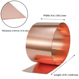 GOORY Copper Flashing 26 Gauge - 8in x 10ft 0.016"(0.41mm) Thickness Roof Flashing Roll - 99.95+% Pure Copper Sheet Metal ASTM B152 - Roofing Repair DIY Project Contractor Jewelry Crafts