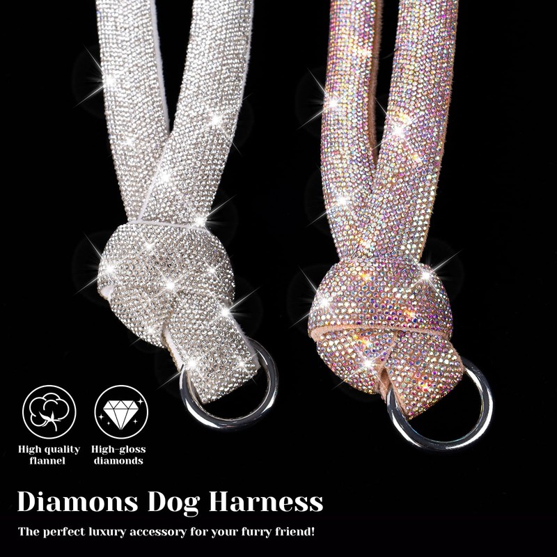 WOOFUU Rhinestone Dog Harness, Orange Leather No Pull Vest with