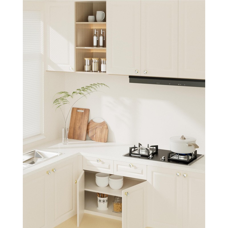 FURNIWARE Pack of 10 Furniture Knobs, Crystal, Cupboard Knobs, Gold,