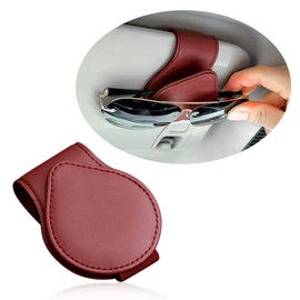 OFBAND Magnetic Sunglass Holder for Car Visor,PU Leather Car Sunglass Holder Organizes Glasses Tickets Cards & Keeps Car Tidy,Universal Car Accessories Interior (Wine Red)