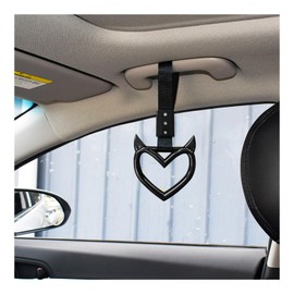 Suvnie 2 PCS Heart Shaped Handle Rings, Devil Heart Car Handle Hand Strap, Auto Rear Bumper Warning Drift Charm Rings (Black)