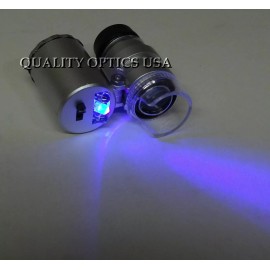 Quality Optics Illuminated 60X Magnifier Mini Microscope LED Light UV 2 Mode Adjustable Zoom