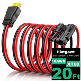 Hiutgowt 10AWG XT60 Solar Cable 20FT, Solar to XT60 Cable 3 10 15 25 30 40 50FT, Solar Panel Connector to XT60 Extension Cable, XT60 Charging Cable for Portable Power Station Generator - 20Ft