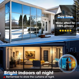 Coavas One Way Window Privacy Film,Reflective Home Glass Mirror Tint See Out Not in,Heat UV Blocking Static Cling for Office Front Door Daytime Privacy Covering, Black-Silver,23.6x157.5 in