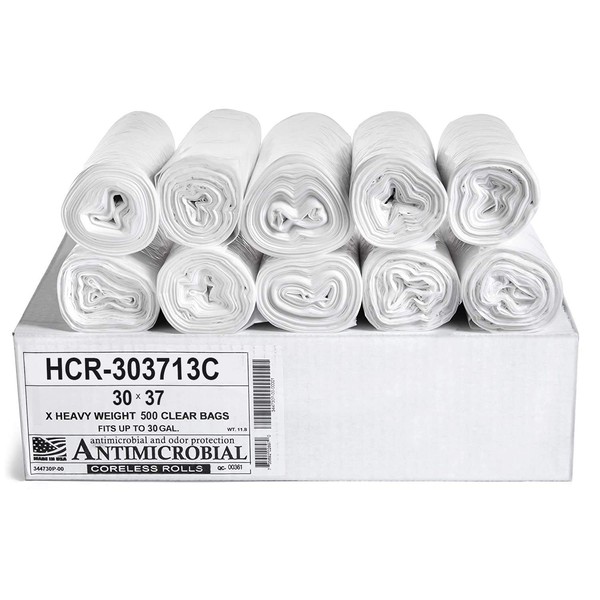 Aluf Plastics HCR-303713C High Density Star Sealed Coreless Roll Bags, 3 gal, Polyethylene, 30" x 37", Clear (Pack of 500)