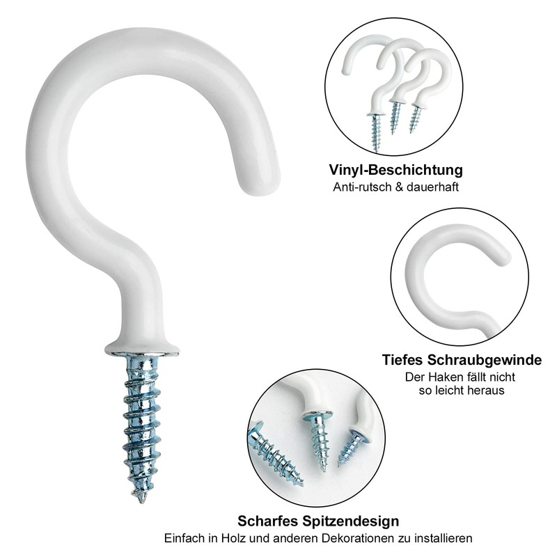 Zhenle Screw Hooks, 75 Pieces Hook Screws Screw Hooks Vinyl