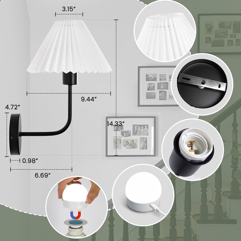 Rechargeable Battery Operated Wall Sconces Sets of 2, 15 Colors
