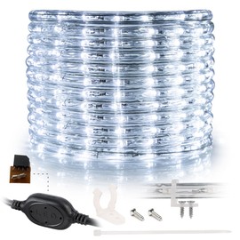 WYZworks 576LEDs, 50ft LED Cool White Rope Light, Connectable Outdoor Permanent Waterproof Accent Exterior Lighting, Flexible Clear PVC, ETL Certified, Holiday, Backyard Patio, Home, Decor