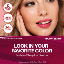 MAXCLINIC Rouge Star Plumping Lip Tattoo (0.17 oz) - 24-HR Long Lasting Waterproof Peel Off Lip Stain - Transfer-Proof, Non -Sticky Hydrating Matte Lip Tint Tattoo (Plum Berry)