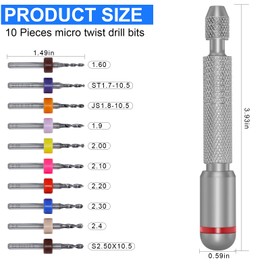 21 Pieces Hand Drill Bits Set Include 10 Pcs Metal Pin Vise Hand Drill Micro Mini Twist Drill Bits and 10 Pcs Mini Chuck Collet Set for Resin Polymer Wood Craft DIY Jewelry Making Carving