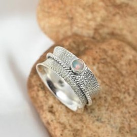 JEWELSTREZORO Opal Edelstein Spinnerring 925 Sterling Silber Meditationsring Männer & Frauen Spinnerring Geschenkartikel Schmuck TSR153H_74 (23.6)