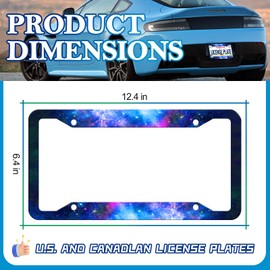 LIN KANG 2Pcs Galaxy Spaces License Plate Frames,Purple Starry Sky Night car Plate Holder Universal Stainless Steel Material Rust-Proof Waterproof Car Decorative Tag Frames for Standard US 12x6 Inch