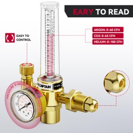 ARCCAPTAIN Argon/CO2/Helium Regulator, MIG and TIG Flow Meter Gas Regulator Gauge Welding Weld, 0-4000 PSI, 0-180+ CFH, CGA580 and CGA320 Inlet Connection