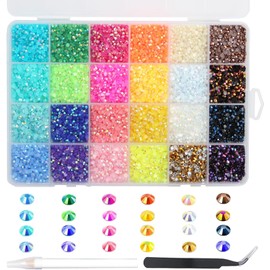 12000Pcs Nail Art Rhinestones, BetterJonny 24 Colors 4mm Round Nail Flatback Rainbow Gems Set with Tweezers and Pencil AB Glitter Flat-Bottomed Rhinestone for Crafts Decoration and Jewelry Making