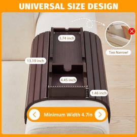 GEHE Bamboo Couch Cup Holder, Anti-Spill Sofa Arm Tray, Natural and Easy to Clean Couch Arm Cup Holder Armrest Tray Perfect for Cups, Beers, Snacks, Remote Control, Drinks