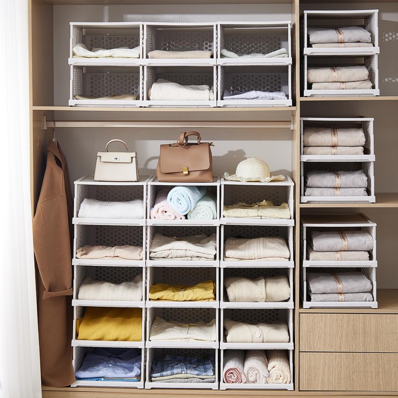 Pull-out Plastic Storage Basket with a Lid,Stackable Closet Organizers Drawer