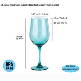 KX-WARE Classic Acrylic All-Purpose Wine Glasses, 19-ounce Plastic Stem Wine Glasses, set of 8 Multicolor