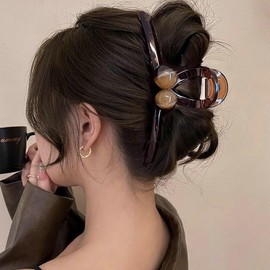 Briskyjp Hair Clip, Large, 5.1 inches (13 cm), Tightly Curled, Hair Clip, Hair Accessory, Bath, Banana Clip, For Adults, Korean Style, Simple, Office, Ladies, Cute, Hair Accessory, PC Resin,