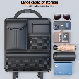 RAKSONIC Backseat Car Organizer,5 Storage Pocketscar Seat Organizer,Car Storage Organizer with Foldable Food Tray,Car Seat Back Protectors Kick Mats Travel Accessories