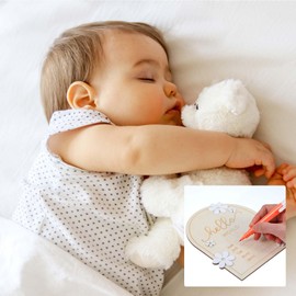 Nogeqi Milestone Cards Baby Wooden Sign Hello World Baby Wooden Sign with White Daisy Hello World Welcome Sign for Newborns, Flowers Wooden Birth Display for Pregnant Parents