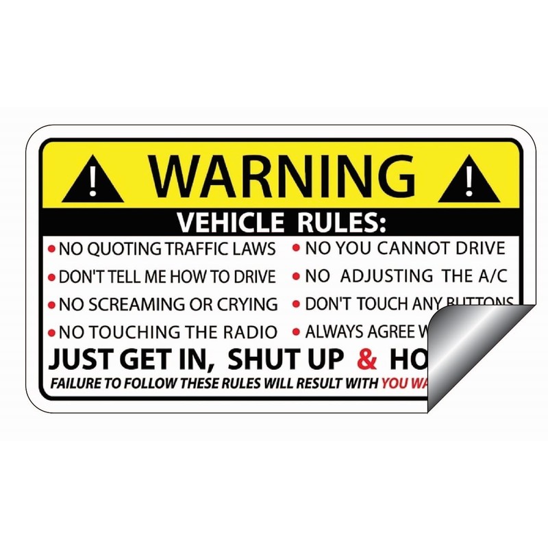 Vehicle Safety Warning Rules Sticker for Car Truck Window, Adhesive