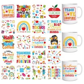 Shejdgart UV DTF Cup Wrap - 20 Sheets Teacher UV DTF Cup Wraps for 16 OZ Back To School Classroom UVDTF Cup Wraps Rainbow Waterproof UV DTF Transfer Stickers for Glass Cup Mug DIY Crafts Teacher Gifts