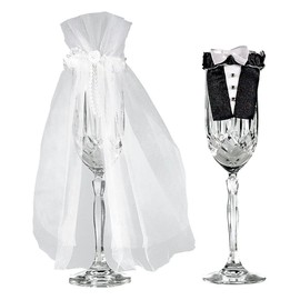 Bride and Groom Fabric Stemware Set - 9.5" x 6.5" (1 Pc) - Perfect for Wedding Toasts & Memorable Keepsakes