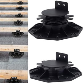 12Pack Adjustable Deck Support Pedestal - Base Support for Floating Deck Platform, Adjusts 1-3/16" to 2-3/8", Black