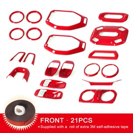 YIUIY 21PCS Full Set Interior Decoration Trim Kit Compatible with Jeep Wrangler JL JLU & Gladiator JT 2018-2021,Steering Wheel,Reading Light,Air Conditioning Vent,Headlight Switch,Speaker Covers(Red)