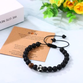 Cupimatch Teenage Football Bracelet: Boys Bracelet Natural Stone Bead Bracelet for Men Son Grandson Coach Birthday Graduation Christmas Gift