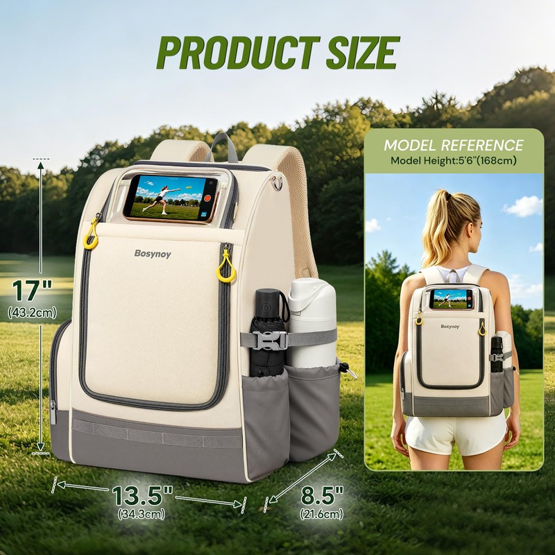 Bosynoy Disc Golf Bag with Clear Phone Holder, 20+ Discs