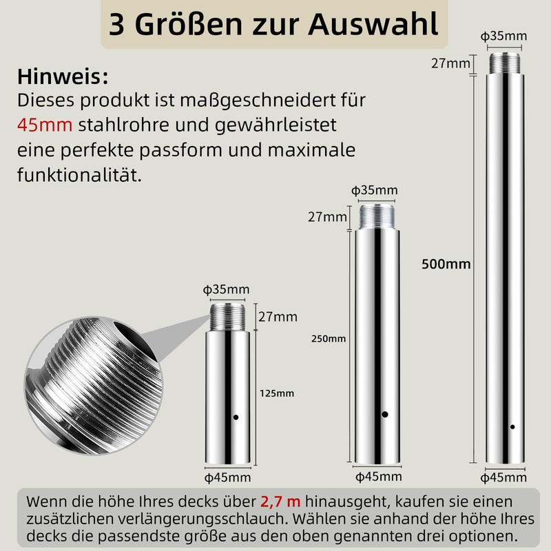 PRIORMAN Pole Extension for 45mm Pole Dancing, Pro Quality 125mm