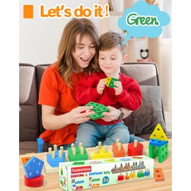 Montessori Toys for 1 2 3 Year Old Boy Girl, Toys for Ages 2-4 Toddlers Kids Baby, 1 2 Year Old Birthday Gifts, Wooden Learning Puzzles Shape Sorter Toy for Toddlers 1-3