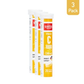 Swiss Imports Effervescent Vitamin C 1000mg Dietary Supplement, 3-Pack, 60 Tablets