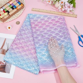 BENECREAT Mermaid Scales Fabric, 36x46 Inch Wide Polyester Mesh Cloth Colorful Fish Scales Mesh Fabric for Wedding Dress Garment Accessories DIY Craft