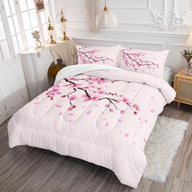 XYNHML Cherry Blossoms Comforter Set Queen Size 3Pcs Romantic Theme Pink Bedding Set Girl Floral Down Quilt with 1 Comforter and 2 Pillowcases