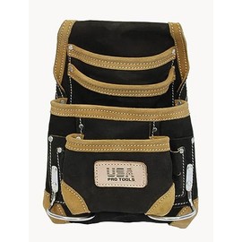 USA Pro Tools Suede Tool Pouch | 10 Pocket Leather Tool Pouch | Carpenters Nail & Tool Pouch Bag (Black)